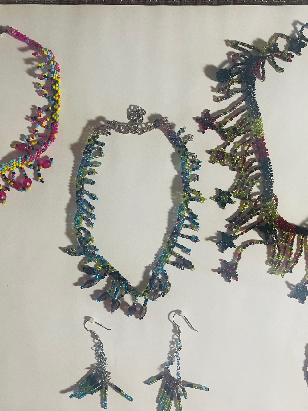 Multicolor Bead Necklace and Earring Sets. 3 chokers & earrings. 9 pieces